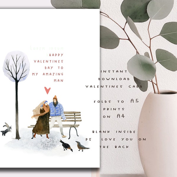 Valentine's Day Printable Card for man / Digital Download / Instant Download PDF JPEG / Happy Valentine's Day Template / husband boyfriend