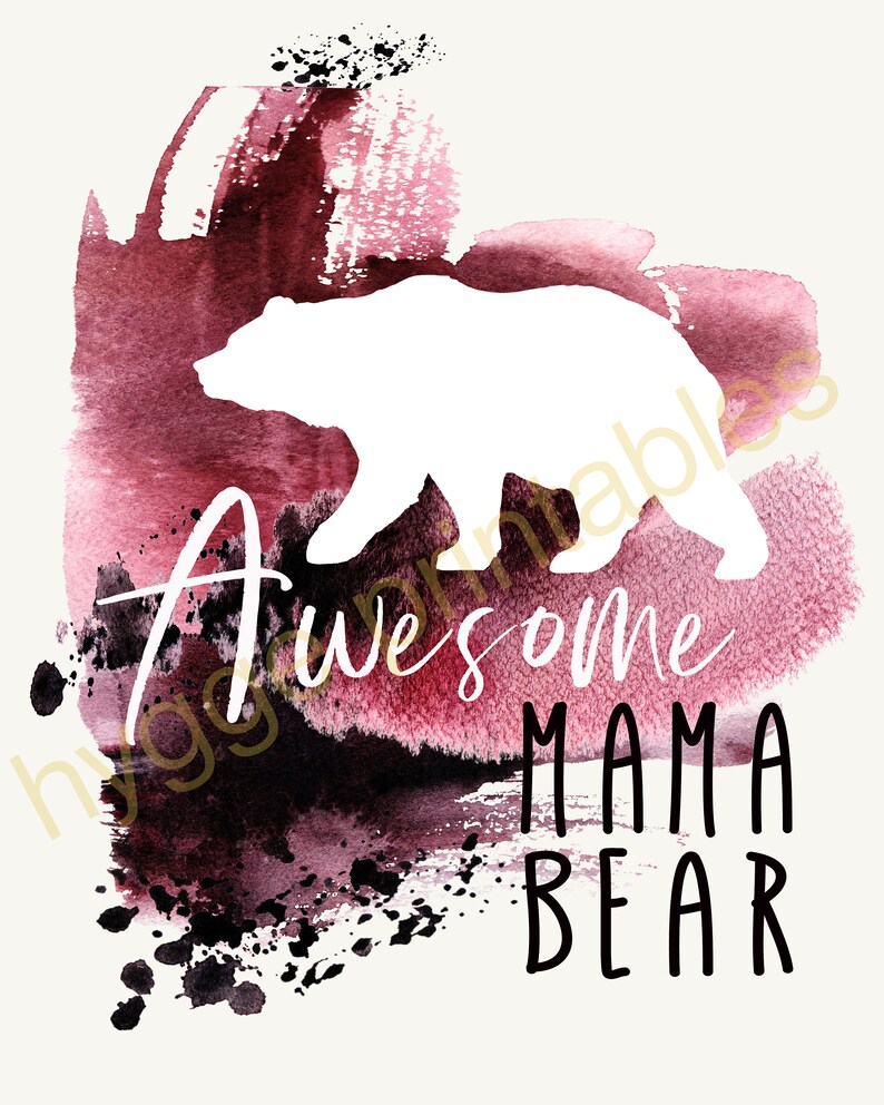 Mama bear printable pink bear art print digital download | Etsy