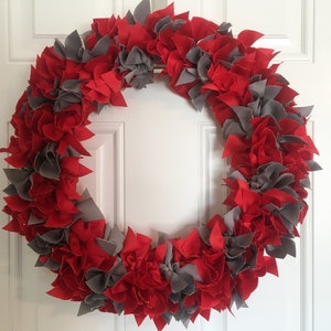 16&quot; Ohio State University Wreath, OSU Decor, OSU Wreath, Ribbon Wreath, Buckeye Wreath, Scarlet and Gray, Football Wreath