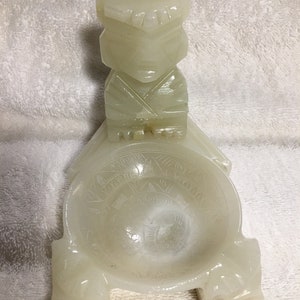 Vintage Tiki Totem Carved Marble/Onyx/Jade Ashtray or Trinket Dish