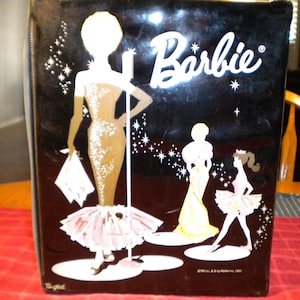 Vintage 1960s Black Vinyl Barbie Doll Case with Handle - Double Sided