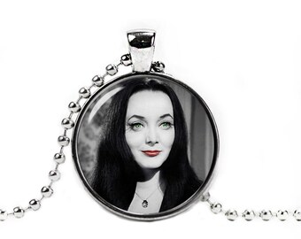 Morticia Necklace Carolyn Jones as Morticia Addams The Addams Family Photo Pendant Gothic Necklace Gothic Pendant Morticia Pendant