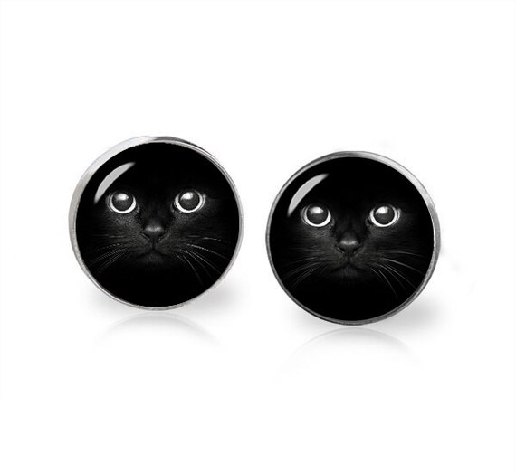 Black Cat Stud Earrings Black Cat Face Earrings Animals Gift | Etsy