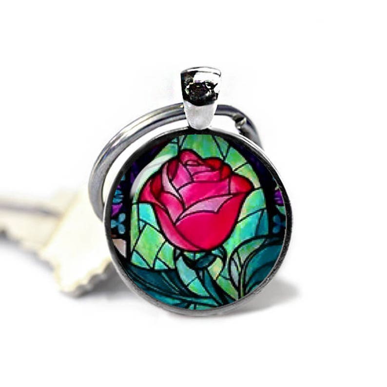 Enchanted Rose Key Ring Beauty and the Beast Keychain Belle Etsy