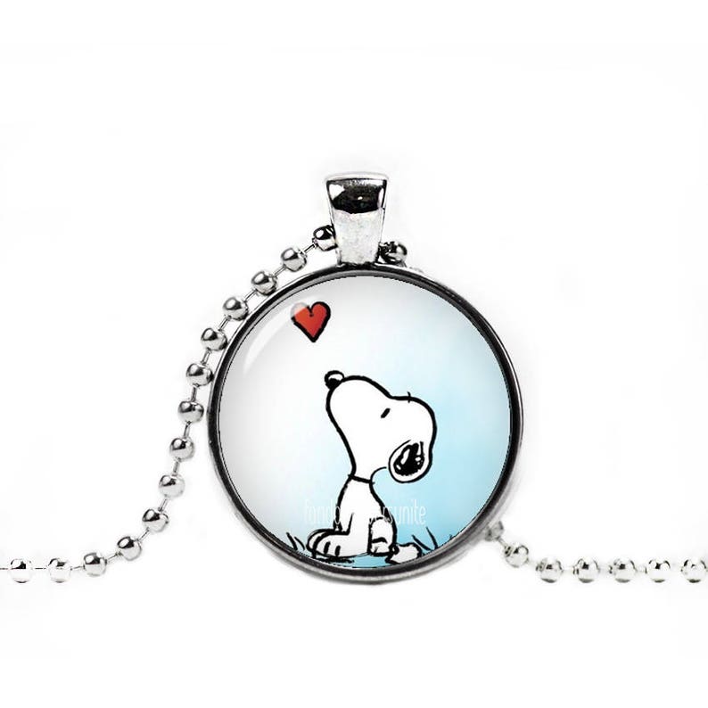 Snoopy Necklace Pendant Snoopy Heart Jewelry Snoopy Round Etsy