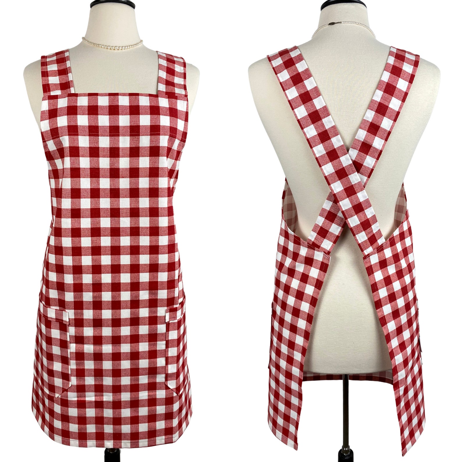 Delantales japoneses de lona roja para mujer / delantal de Etsy