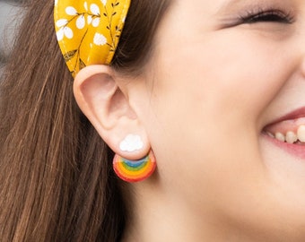 Rainbow & Cloud Earrings / Front Back Rainbow Ear Jackets / Pride Earrings / Rainbow Statement Earrings