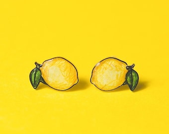 Lemon Stud Earrings / Lemon Fruit Earrings / Yellow Citrus Summer earrings