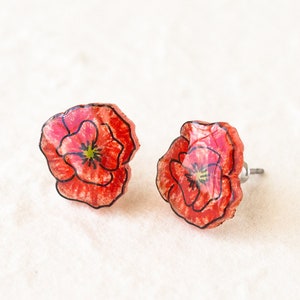 Red Poppy Earrings, poppies, poppy jewelry, red flower stud earrings, poppy studs, red poppies image 2