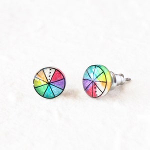 Color Wheel Stud Earrings / artist art teacher gift / small pastel rainbow studs