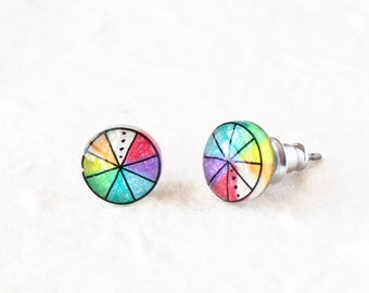 Color Wheel Stud Earrings, small pastel color studs, colorful artist earrings, art teacher gift