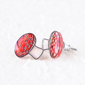 Red Mushroom Earrings / Cottagecore Mushroom Earrings / Amanita Woodland Toadstool / Gamer Earrings image 2