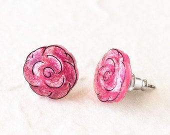 Pink Rose Stud Earrings, flower stud earrings, pink roses, valentines gift for her, small rose earrings, rose studs