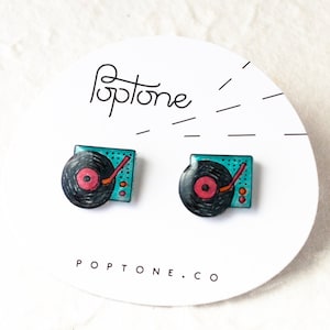 Vintage Record Player Stud Earrings, music earrings, vinyl record, dj gift, music gift, record jewelry