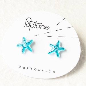 Starfish Earrings, blue starfish stud earrings, bridal jewelry, beach wedding, starfish jewelry, mermaid gift