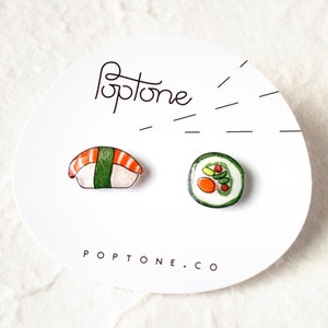 Sushi Stud Earrings, Japanese sushi stud earrings, kawaii food earrings