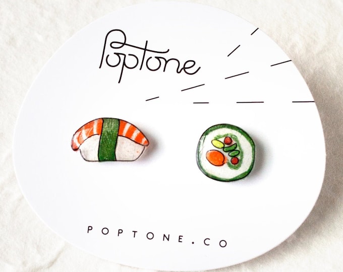 Sushi Stud Earrings, Japanese sushi stud earrings, kawaii food earrings