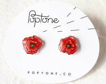 Red Poppy Earrings, poppies, poppy jewelry, red flower stud earrings, poppy studs, red poppies