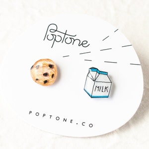 Milk and Cookies Stud Earrings, kawaii food earrings, milk and cookie jewelry, cute earrings image 1