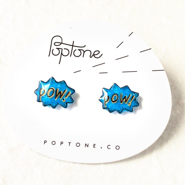 POW comic bubble earrings, geek chic studs, anime jewelry, geekery