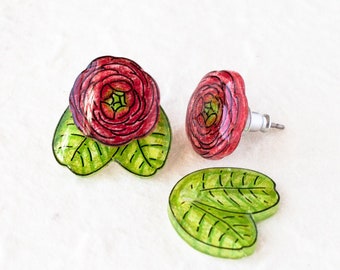Ranunculus Flower earrings, double-sided earrings, flower petal earrings, floral studs, flower stud earrings, front back earrings
