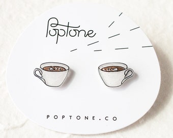 Coffee Stud Earrings, coffee lover jewelry, coffee cup, latte earrings, latte art jewelry