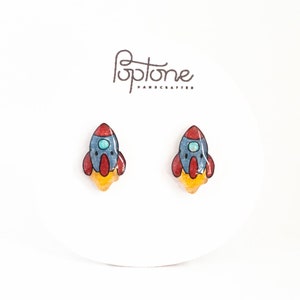 Rocket space ship earrings, Rocket ship Stud Earrings, Space Nerd Earrings, Rocket Jewelry image 4