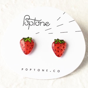 Strawberry Earrings, strawberry fruit studs, strawberries, kawaii fruit earrings, red berry earrings