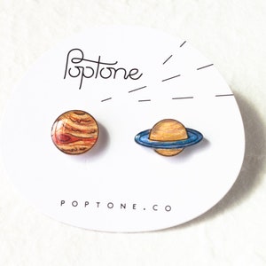 Jupiter and Saturn Planet Earrings, galaxy earrings, science stud earrings, space jewelry, NASA, science teacher gift, cute nerd