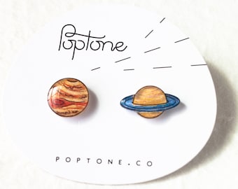 Jupiter and Saturn Planet Earrings, galaxy earrings, science stud earrings, space jewelry, NASA, science teacher gift, cute nerd