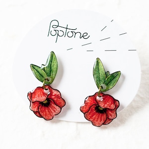 Poppy Earrings / Red Poppy Statement Jewelry / Red Flower Drop Earrings / Poppy Dangle Earrings