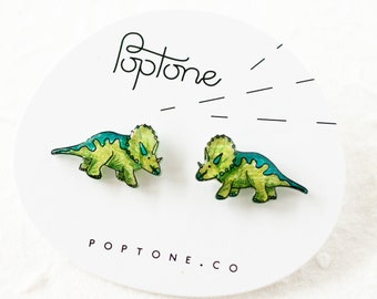 Triceratops Dinosaur Stud Earrings / Dino Jewelry / Science Earrings