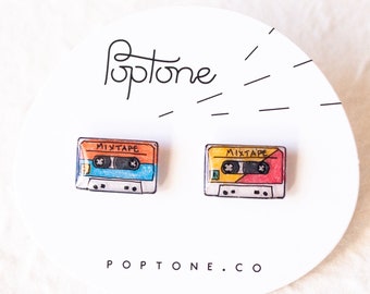 Mix Tape Stud Oorbellen / Cassette Tape Oorbellen / 80's Retro Mixed Tape Sieraden