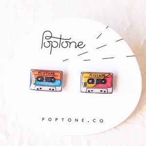 Mix Tape Stud Earrings / Cassette Tape Earrings / 80’s Retro Mixed Tape Jewelry