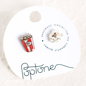 Popcorn Earrings | Movie Night Popcorn Carton Earrings | Hypoallergenic Popcorn Stud Earrings