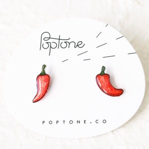 Chili Pepper Stud Earrings / Ret Hot Pepper / Hot Chili Food Jewelry