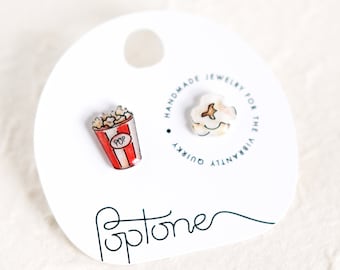 Popcorn Earrings | Movie Night Popcorn Carton Earrings | Hypoallergenic Popcorn Stud Earrings