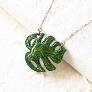 Monstera Leaf Necklace / Leaf Pendant / Tropical Plant Jewelry image 1