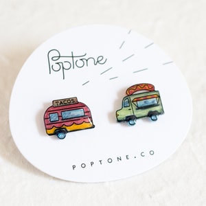 Food Truck Earrings / Taco Truck / Hipster Truck Stud Earrings image 1