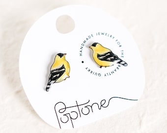 Goldfinch bird earrings | yellow bird earrings | nature bird watching gift