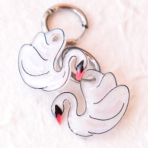 Elegant White Swan Earrings on 12mm Huggie Hoops