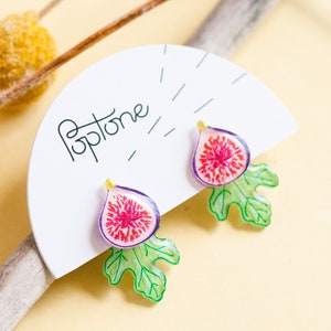 2-in-1 Fig Leaf Front/Back Earrings / fig fruit stud earrings / vegan gift / fruit stud earrings / fig leaves