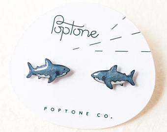 Cute Shark Earrings / Shark Week / Nautical Animal Stud Earrings / Cute Ocean Jewelry