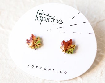 Tiny Maple Leaf Studs / Maple Earrings / Autumn Leaves Mini Studs