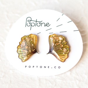 Ginkgo Leaf Earrings with Gold Leaf / Ginkgo Biloba Statement Earrings / Fall wedding earrings