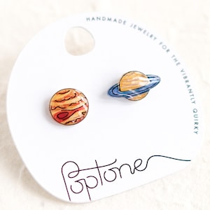 Jupiter and Saturn Planet Earrings, galaxy earrings, science stud earrings, space jewelry, NASA, science teacher gift, cute nerd