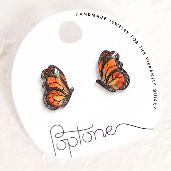 Monarch Butterfly Stud Earrings / Butterfly Jewelry