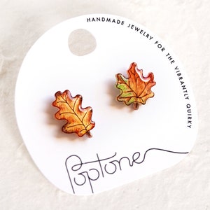 Maple leaf earrings, fall leaf studs, oak autumn leaves, leaf earrings mismatched set, autumn leaf earrings