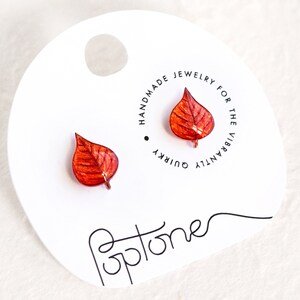 Red Leaf Earrings, fall leaves earrings, autumn leaf studs, red woodland jewelry