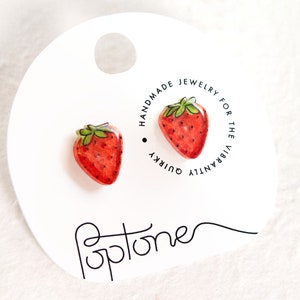 Strawberry Summer Stud Earrings / red strawberry fruit studs / kawaii fruit earrings